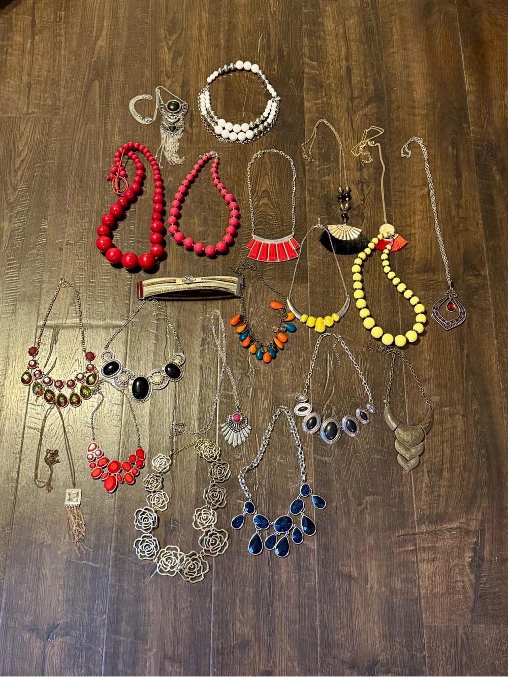 Colorful Multi-Necklace Jewelry Set - Red, Yellow, White, Blue, Orange